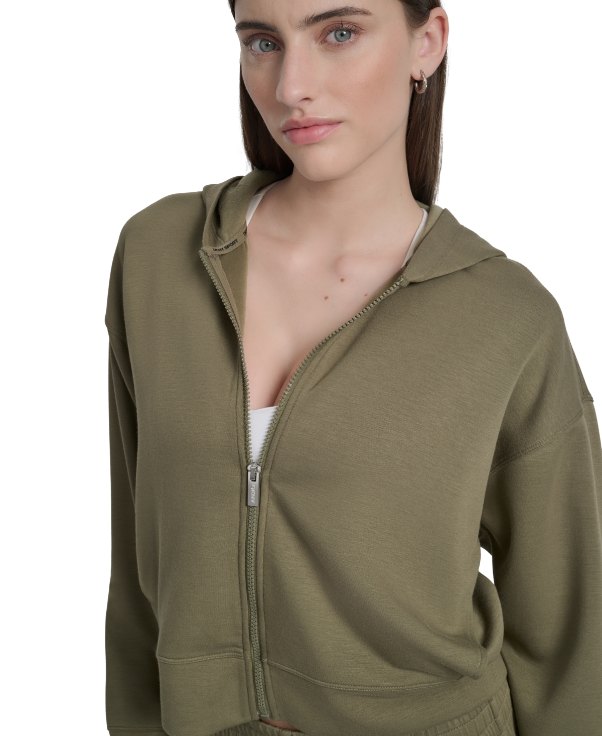 Dkny Sport Women's Drop-shoulder High-line Zip Scuba Hoodie In Gray