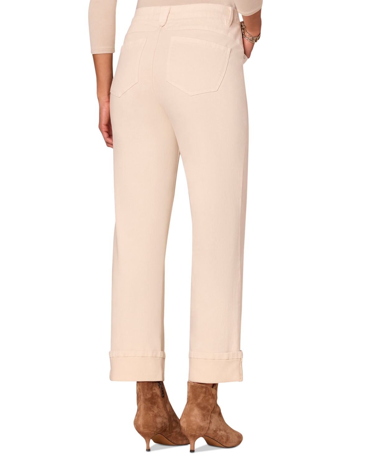 Democracy Petite "ab"solution Embroidered High-rise Round Up Boyfriend Jeans In Neutral