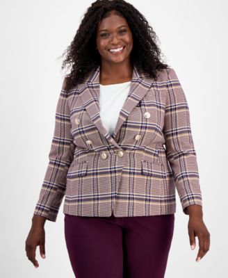 Tahari ASL - Plus Size Plaid Print Double-Breasted Jacket
