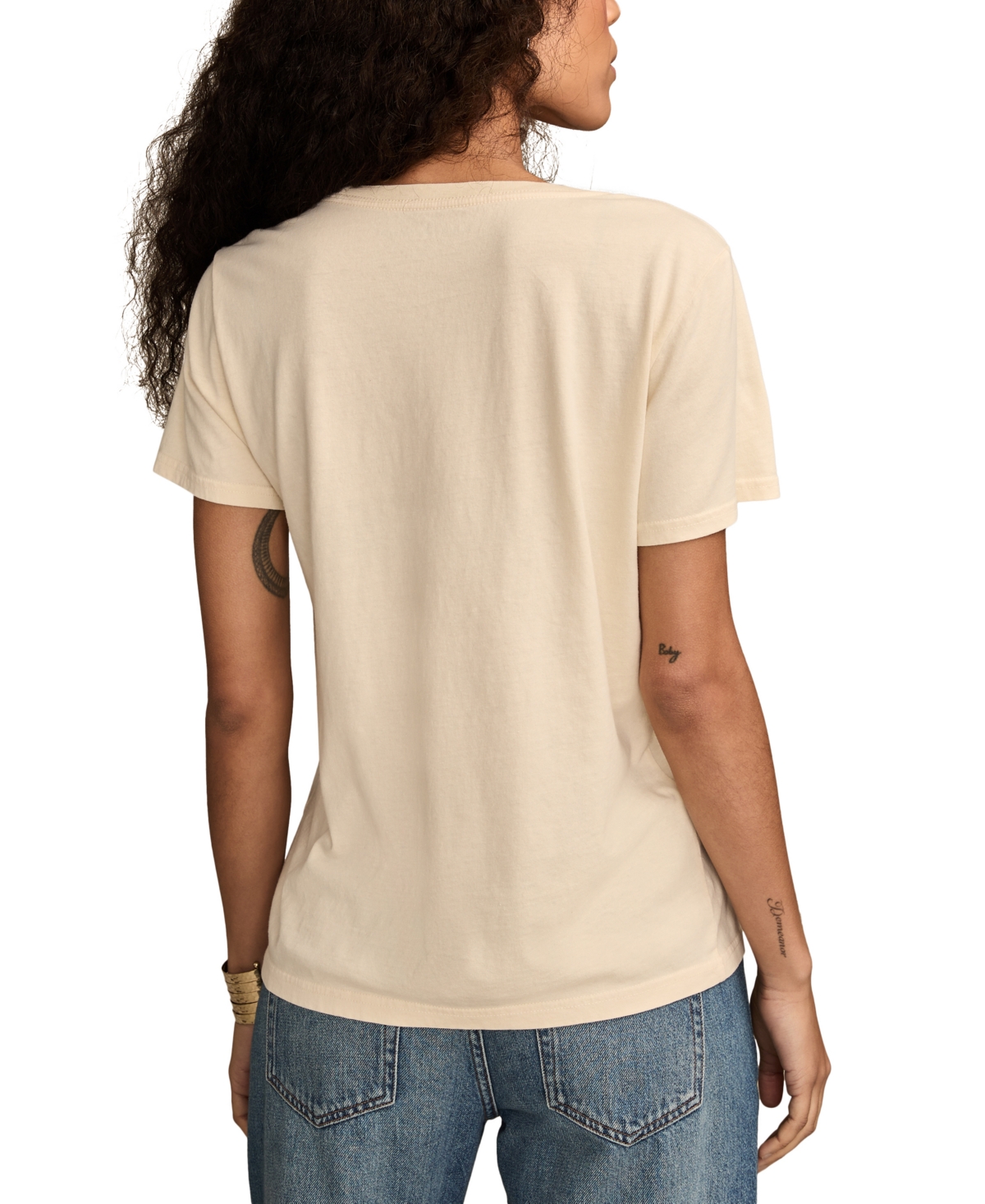 Lucky Brand Ornate Sun Frame Metallic Graphic T-shirt In Gray