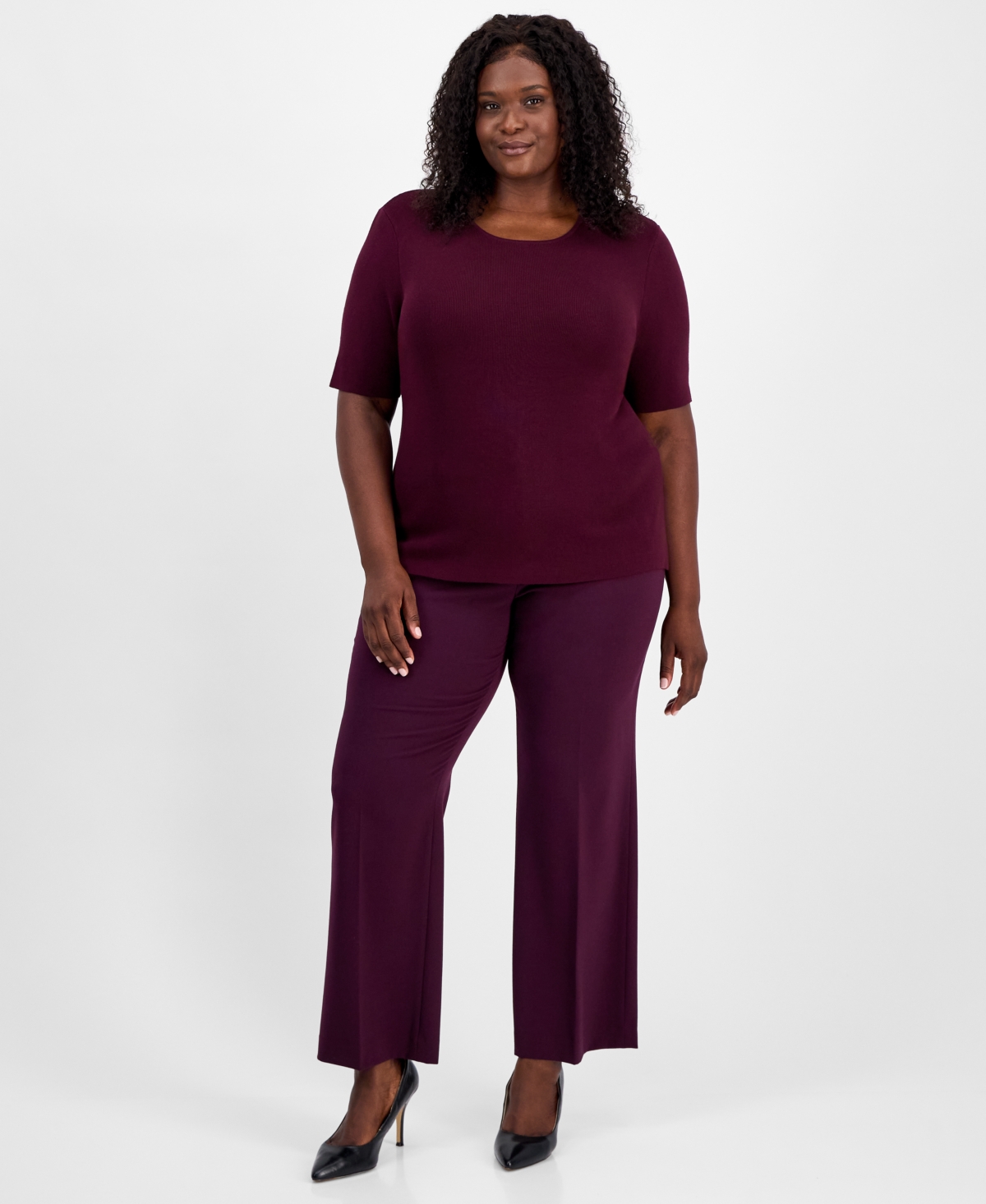 Tahari Asl Plus Size Sweater T-shirt In Purple