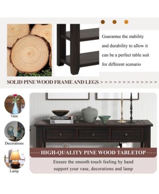 CASAINC 48" Solid Pine Wood Top, Mixed MDF board 3 Storage Drawers and 2 Shelves Console Table Cabinet