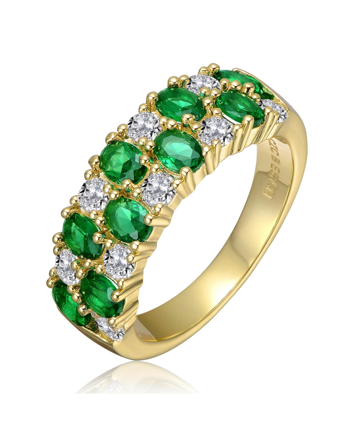 14K Gold Plated with Clear and Round Green Cubic Zirconia Band Ring - Green