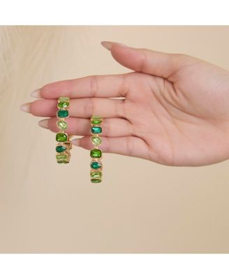 Gold-Tone Green Stone Hoop Earrings