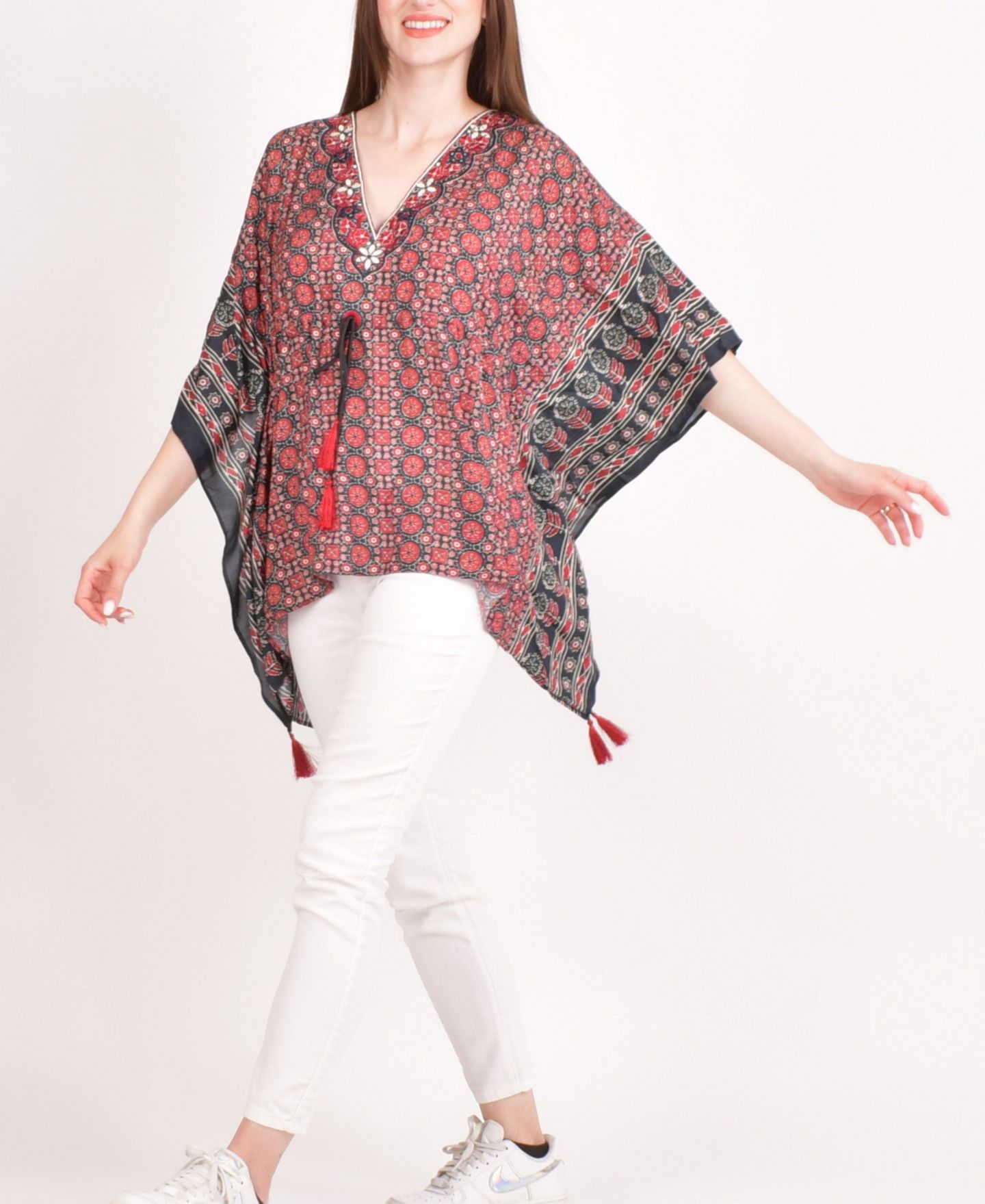Женский топ RAAS Embroidered Kaftan, цвет: Тёмно-бордовый — фото 2