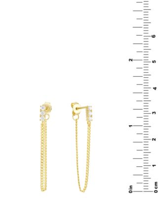 Cubic Zirconia Three Stone Chain Drop Earrings in 18k Gold-Plated Sterling Silver, Exclusively at Macy's
