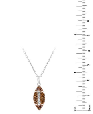 Crystal Brown & White Football 18" Pendant Necklace in Sterling Silver