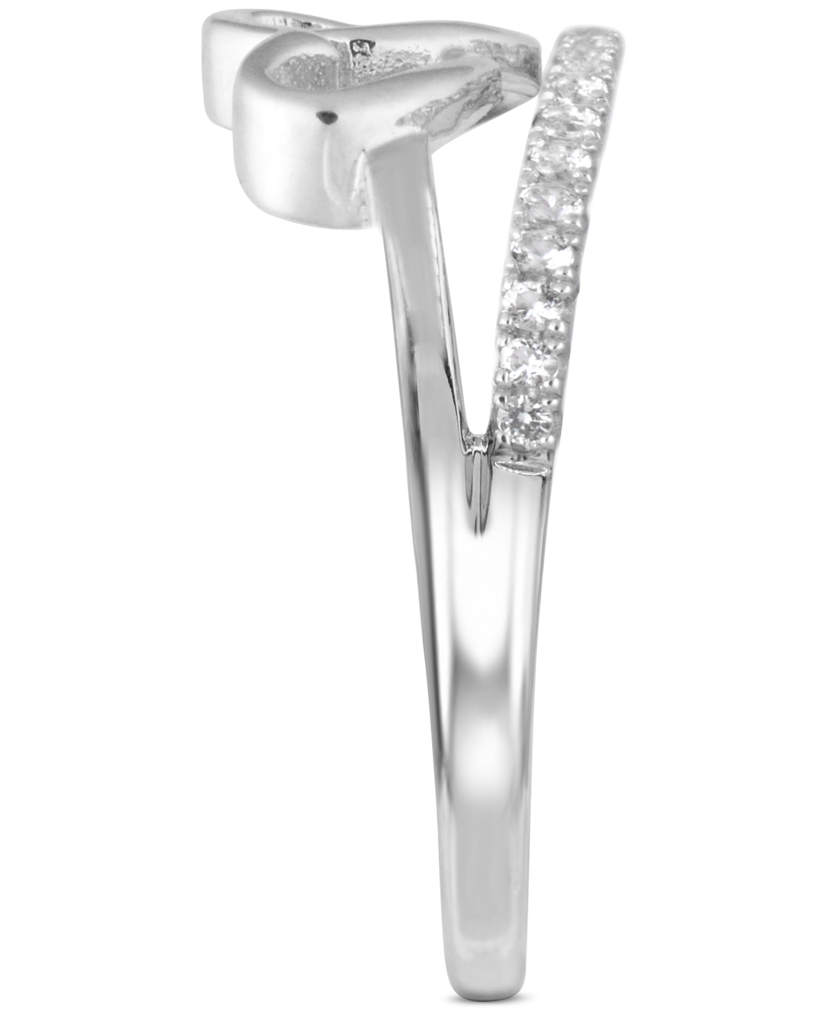 Macy's White Topaz 1/4 Ct. T.w. Double-heart Promise Ring In Sterling Silver In Silver
