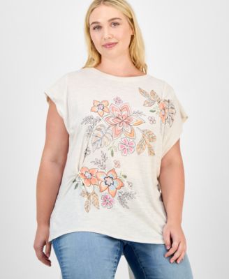 Trendy Plus Origami Embroidered Cap-Sleeve Top