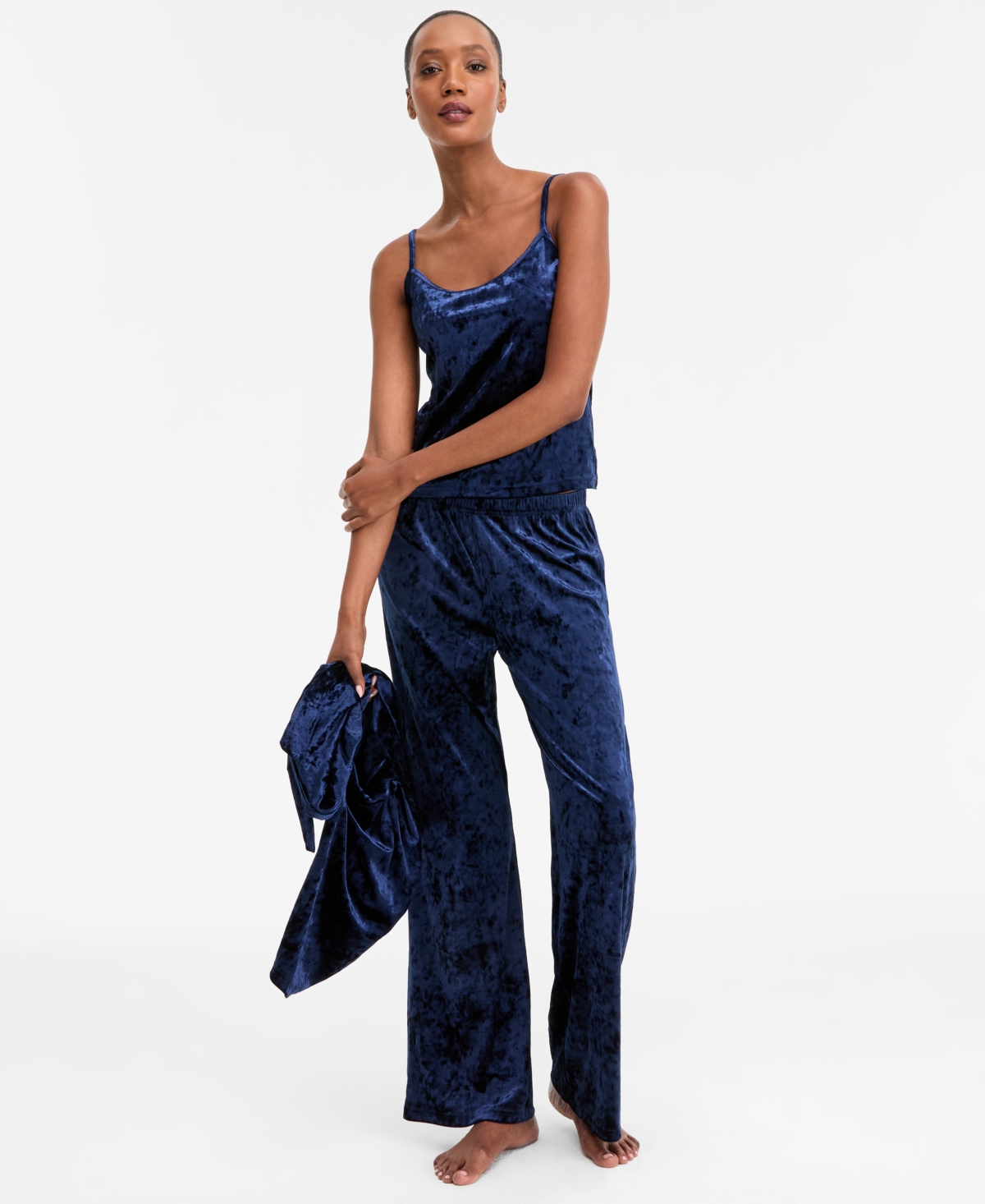 Inc International Concepts Women's 3-pc. Crushed Velvet Pajama Set, Macy's Exclusive In Blue