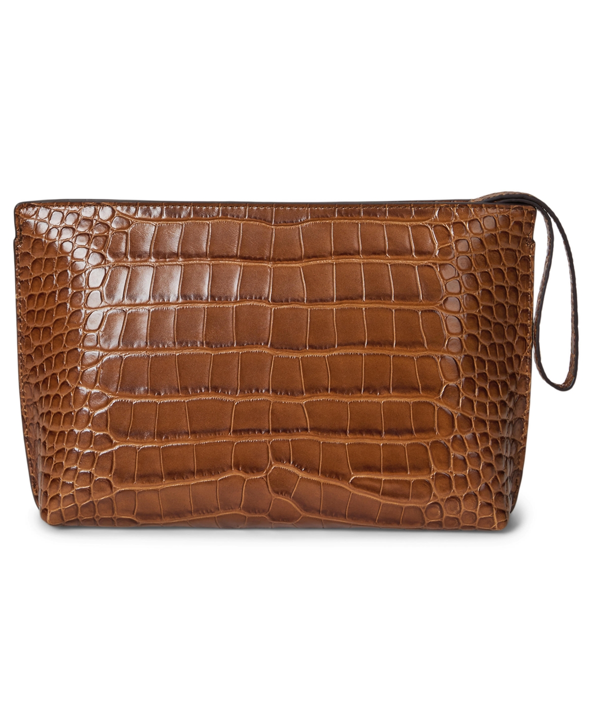 Ralph Lauren Crocodile-embossed Leather Large Pouch In Brown