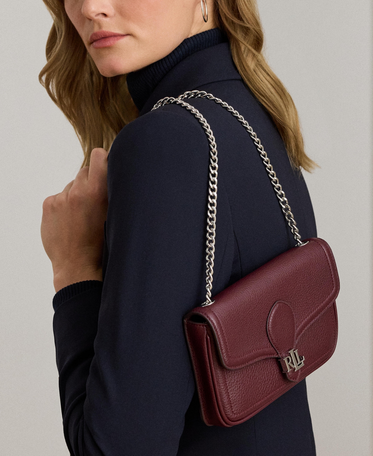Ralph Lauren Pebbled Leather Bradley Crossbody Wallet In Burgundy