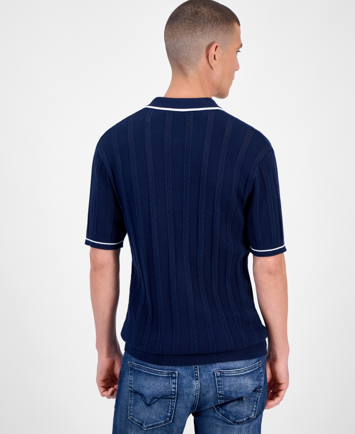Karl Lagerfeld Men's Half-zip Knit Polo Shirt In Blue