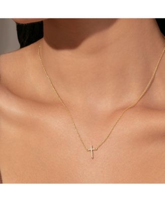 14K Gold-Plated Simple Cross Necklace, 14" + 2" extender