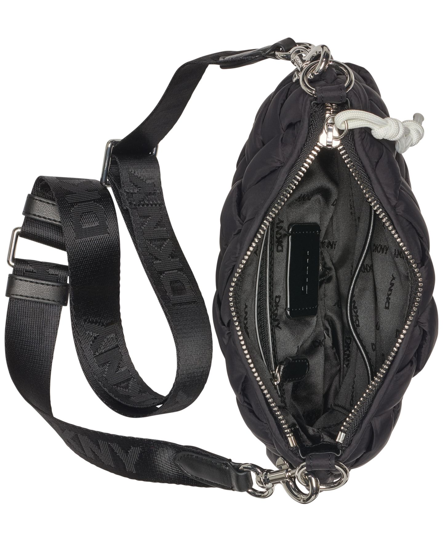 Женская сумка DKNY Nadia Small Quilted Crossbody, цвет: Чёрный / Серебряный — фото 2
