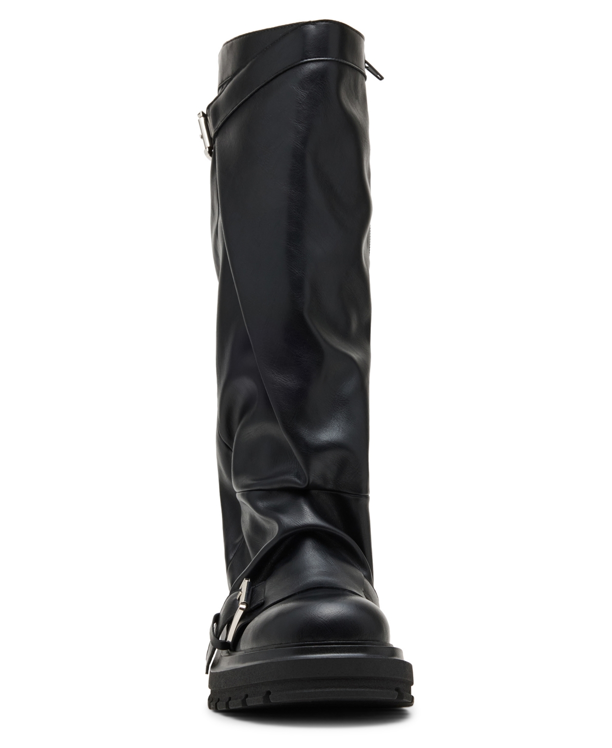 Madden Girl Womens Restore Knee High Slouchy Lug Sole Moto Boots Regular Wide Calf In Black