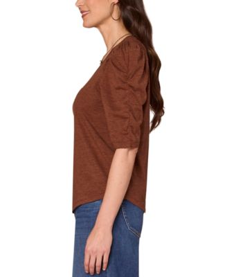 Petite Puff-Sleeve V-Neck Knit Top