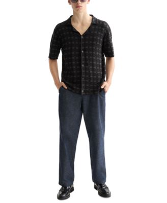 Men's Short Sleeve Tone on Tone Button-Front Shirt