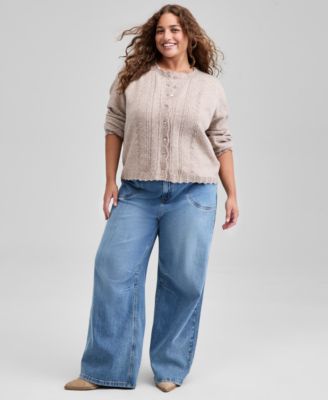 Trendy Plus Size Pointelle Knit Cardigan,  Macy's Exclusive 