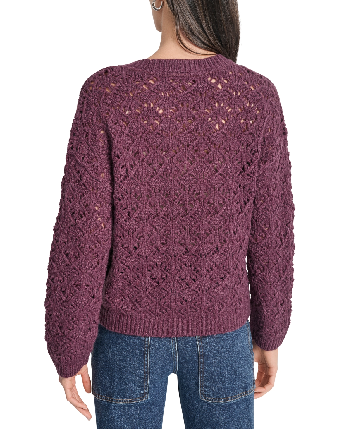 Dkny Jeans Petite Pointelle Crewneck Sweater In Brown