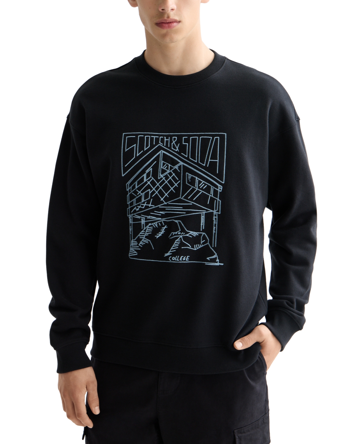 Scotch & Soda Men's Relaxed Fit Long Sleeve Logo Graphic Sweatshirt In Blue