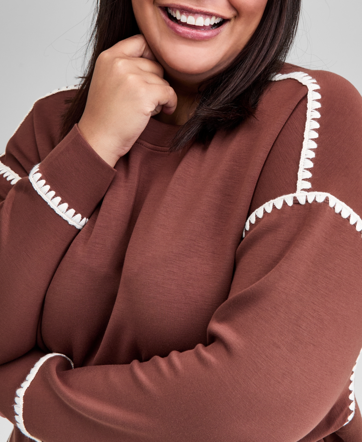 And Now This Trendy Plus Size Scuba Whipstitch Sweatshirt, Macy's Exclusive In Brown