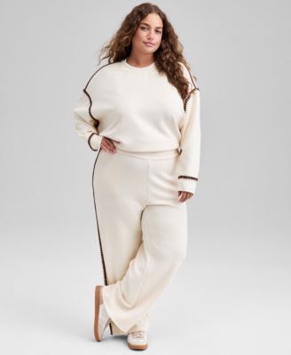 Trendy Plus Size Cozy High-Rise Whipstitch Scuba Pants, Macy's Exclusive 