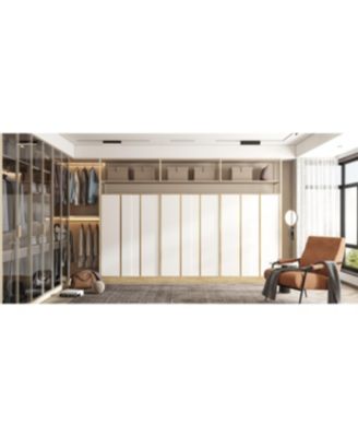 Modern high-quality natural wood color sliding door wardrobe, made of wood, with hanging clothes pole