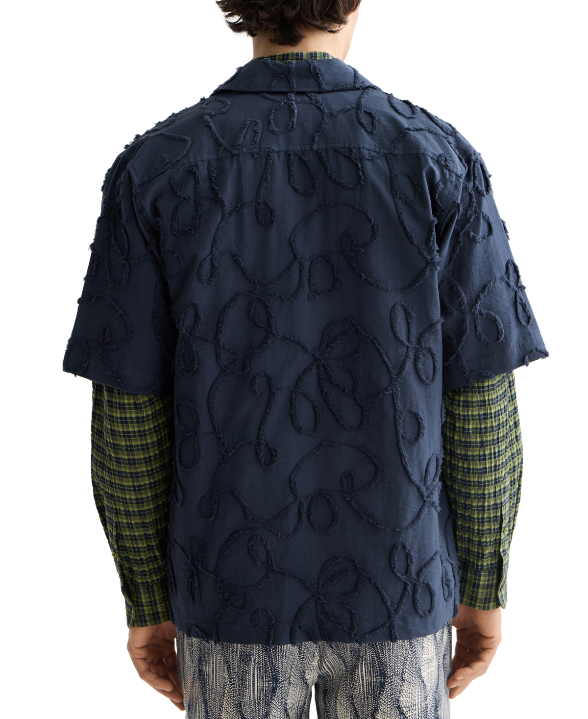 Scotch & Soda Oversize Textured Short Sleeve Cotton Blend Button-up Shirt In Blue
