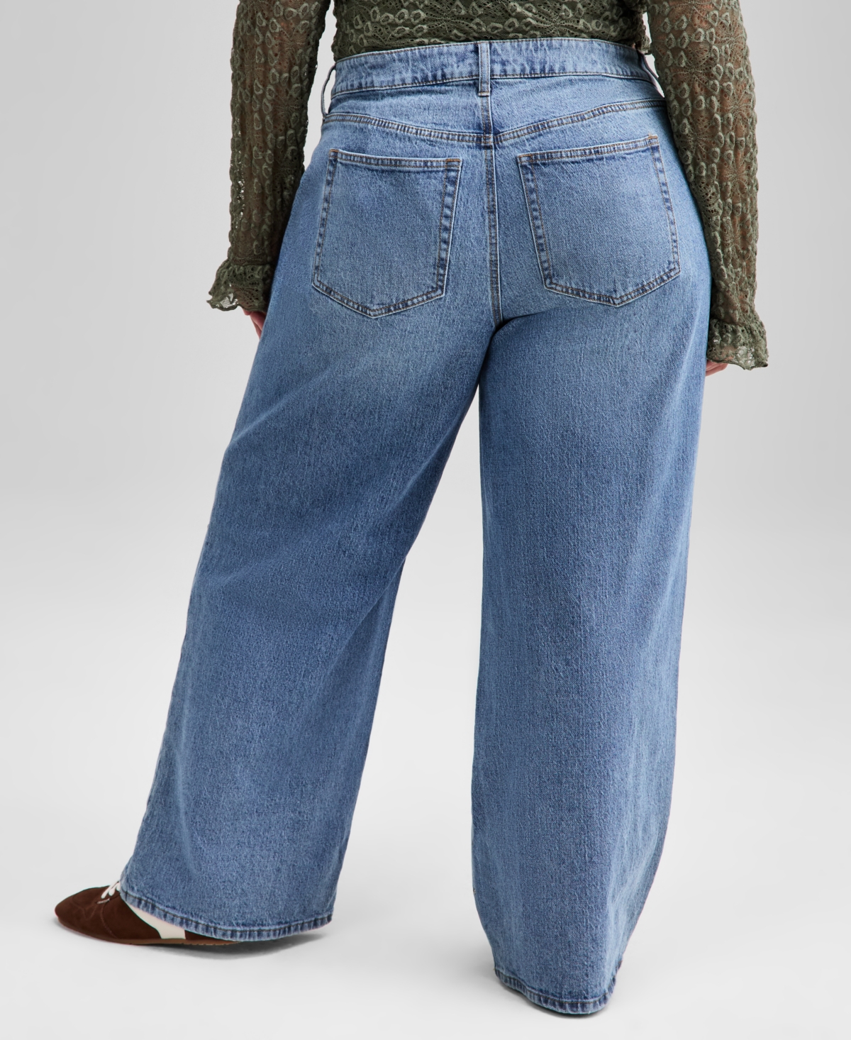 And Now This Trendy Plus Size Studded High-rise Wide-leg Jeans, Macy's Exclusive In Blue