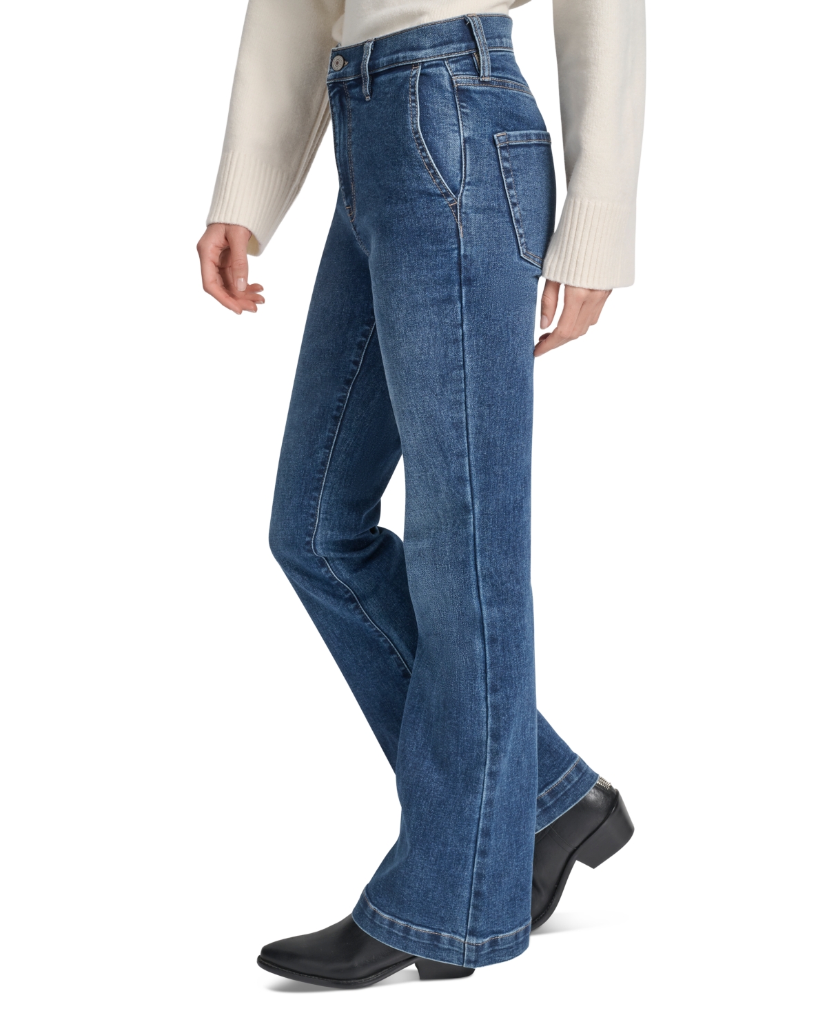 Dkny Jeans Petite High-rise Flare-leg Jeans In Blue