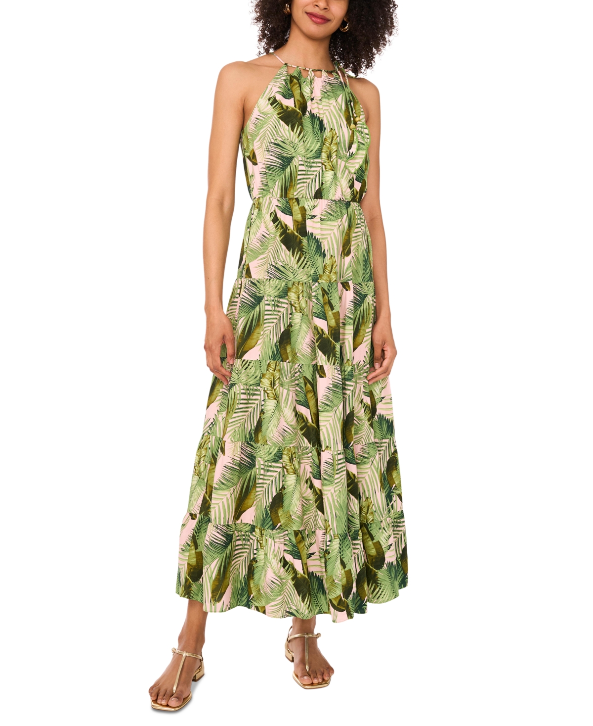 Women's Printed Halter A-Line Dress - Pink Blush