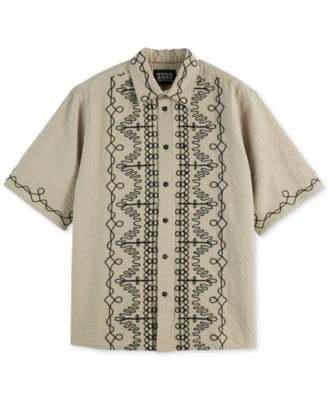 Men's Relaxed Fit Short Sleeve Embroidered Button-Front Shirt