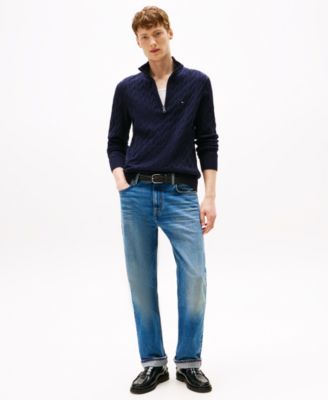 Men's Long-Sleeve Cable Knit Quarter-Zip Sweater