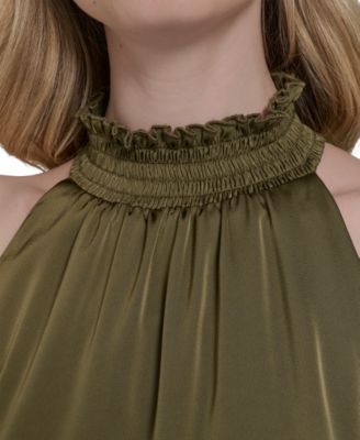 Petite Satin Mock-Neck Sleeveless Short Dress