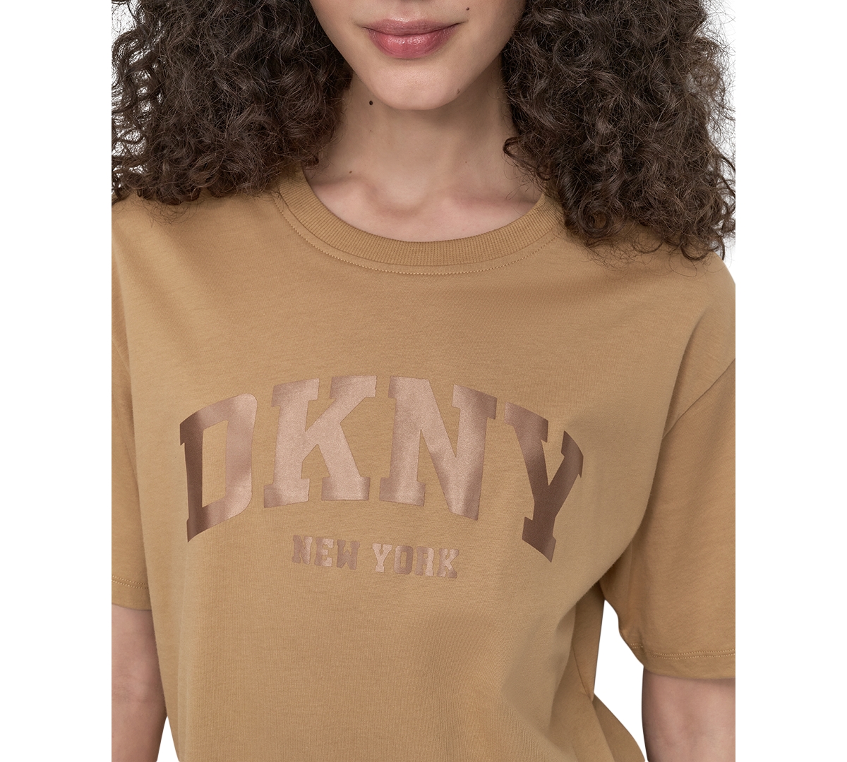 Dkny Varsity Satin Logo Oversize T-shirt In Brown