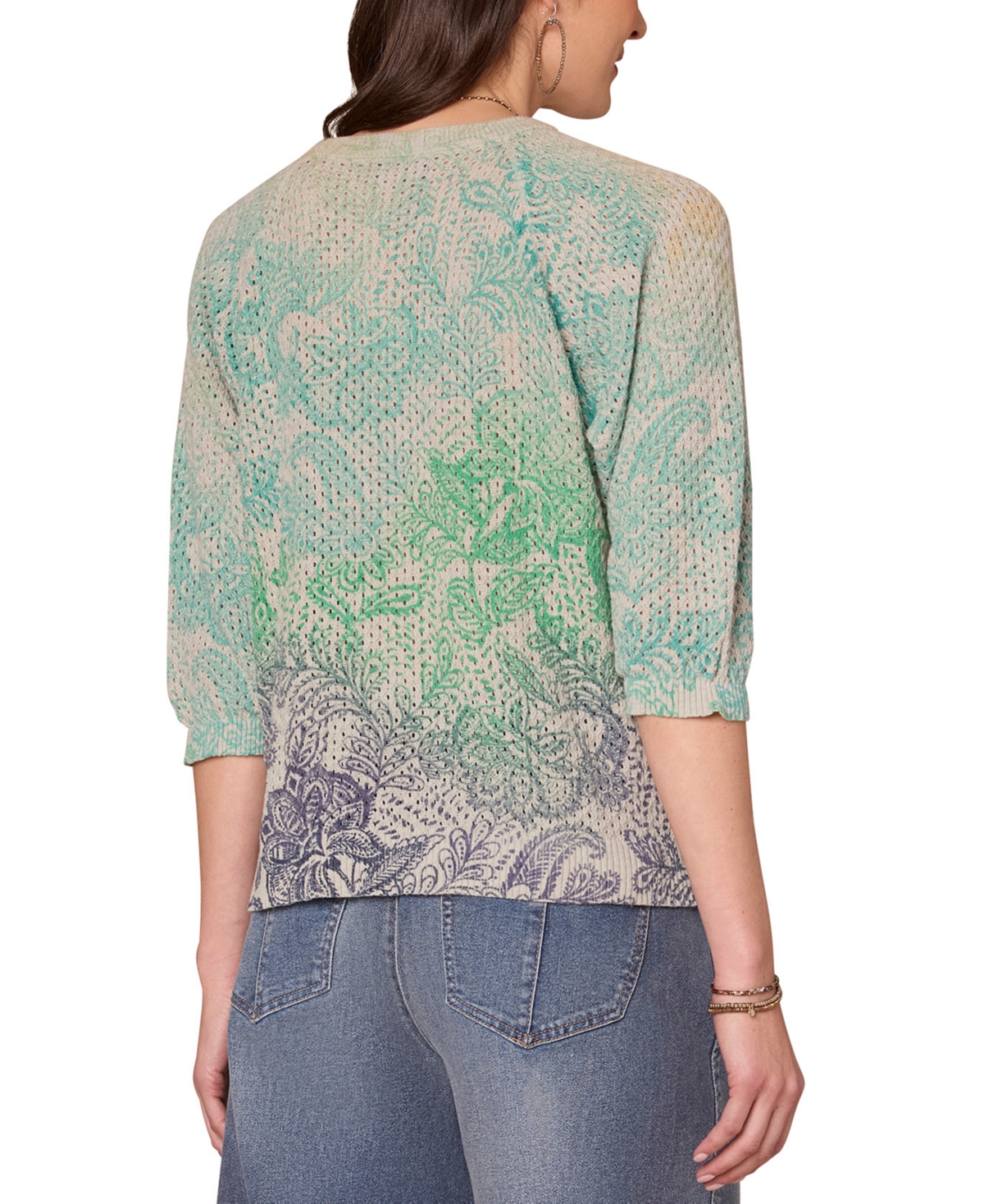Democracy Petite Printed Dolman-sleeve Sweater In Multi