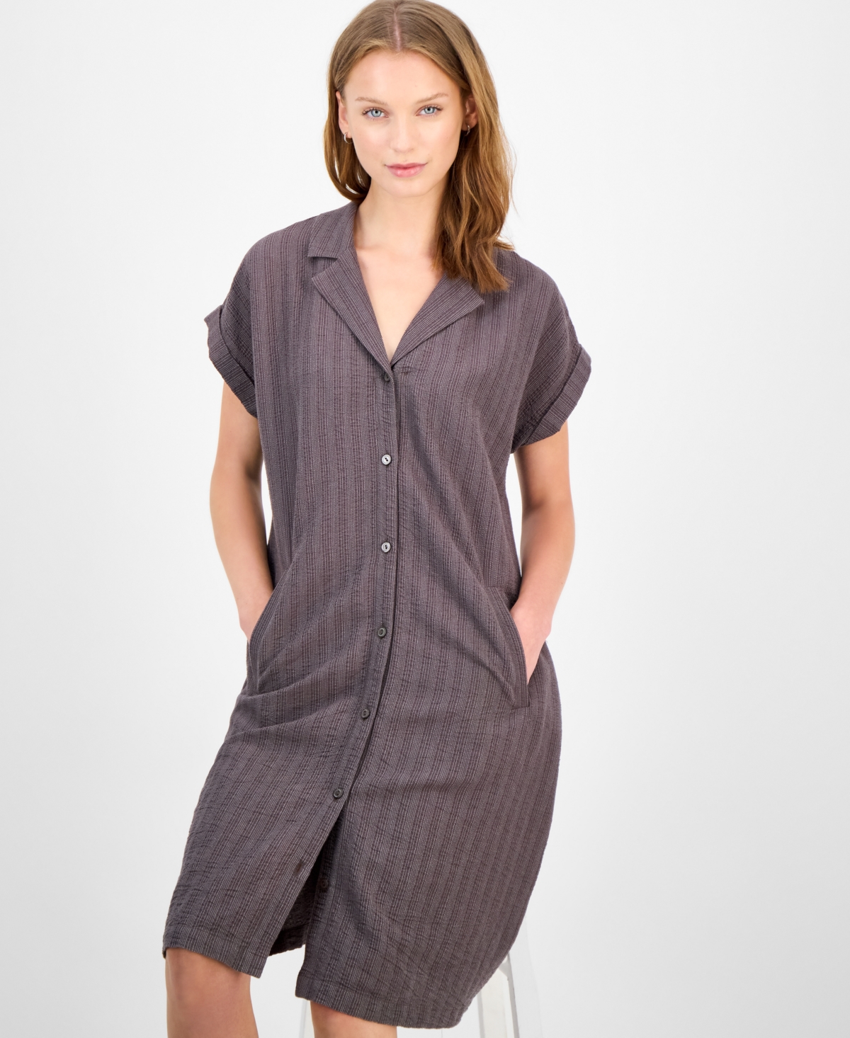 Eileen Fisher Women's Striped Notched-collar Shirtdress In Brown