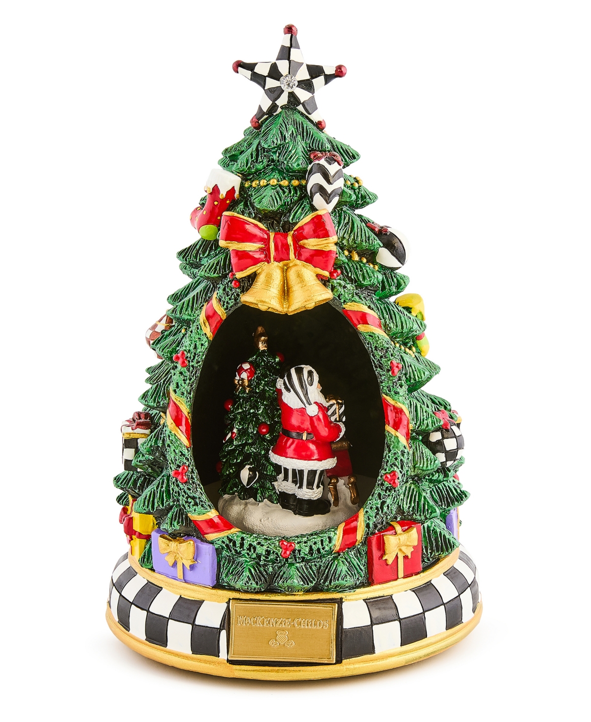 Mackenzie-childs Courtly Check Christmas Tree Santa Musical Display In Multi