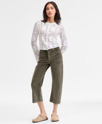 Women's Button-Front Long Sleeve Lace Top