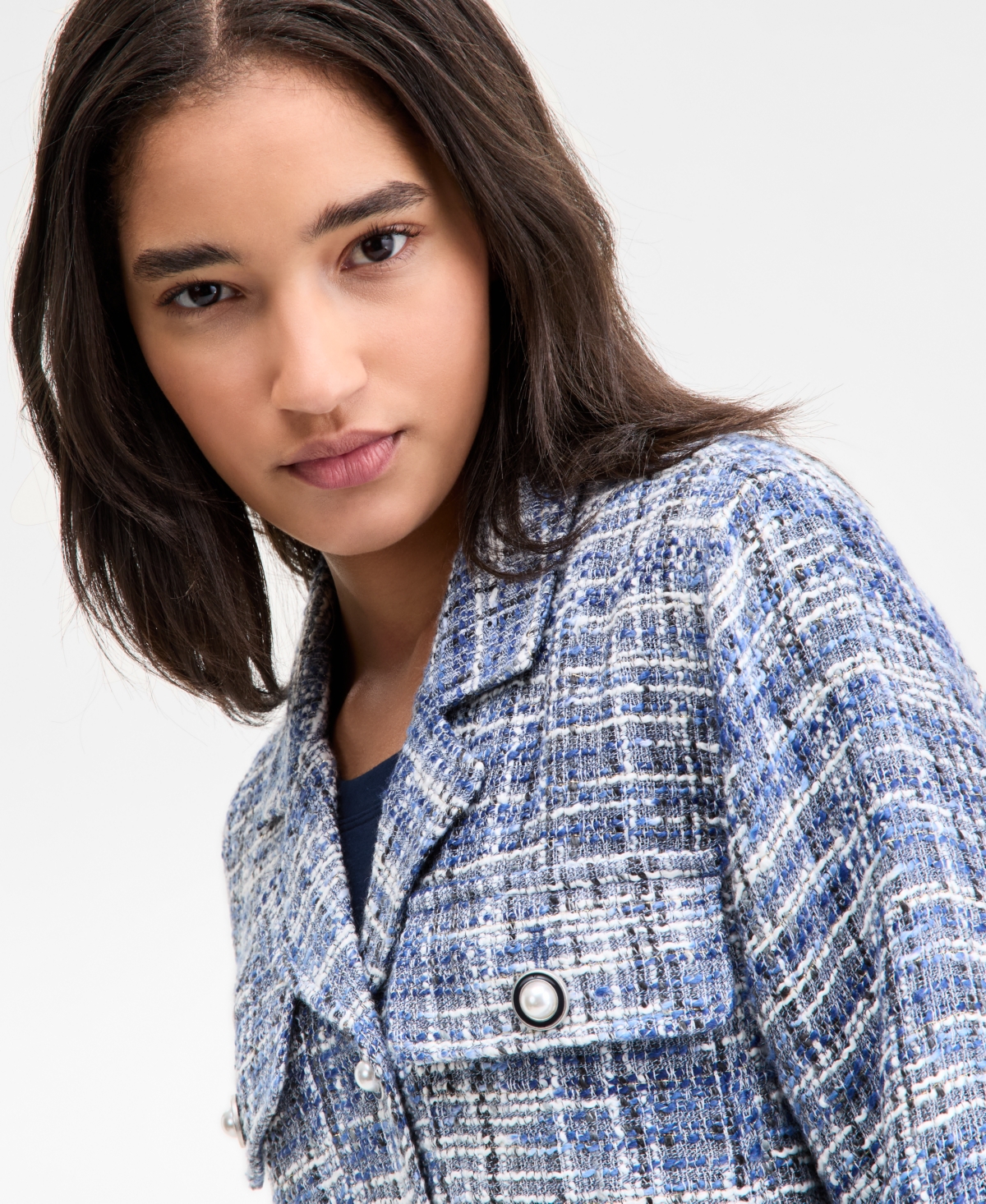 Liverpool Los Angeles Women's Boucle Pearl-button Jacket In Blue