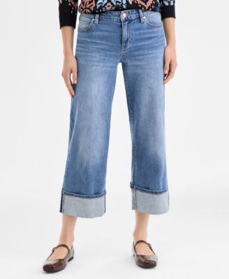 Women's Morgan Mid Rise Cuffed Wide Leg Jeans
