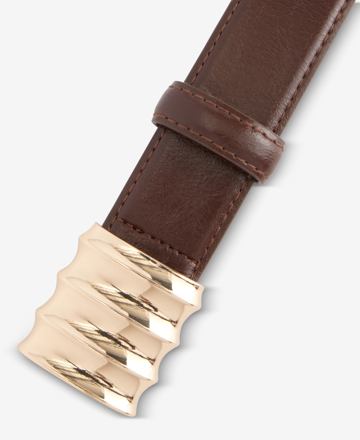 Inc International Concepts Ripple Buckle Patent Belt, Macy's Exclusive In Brown