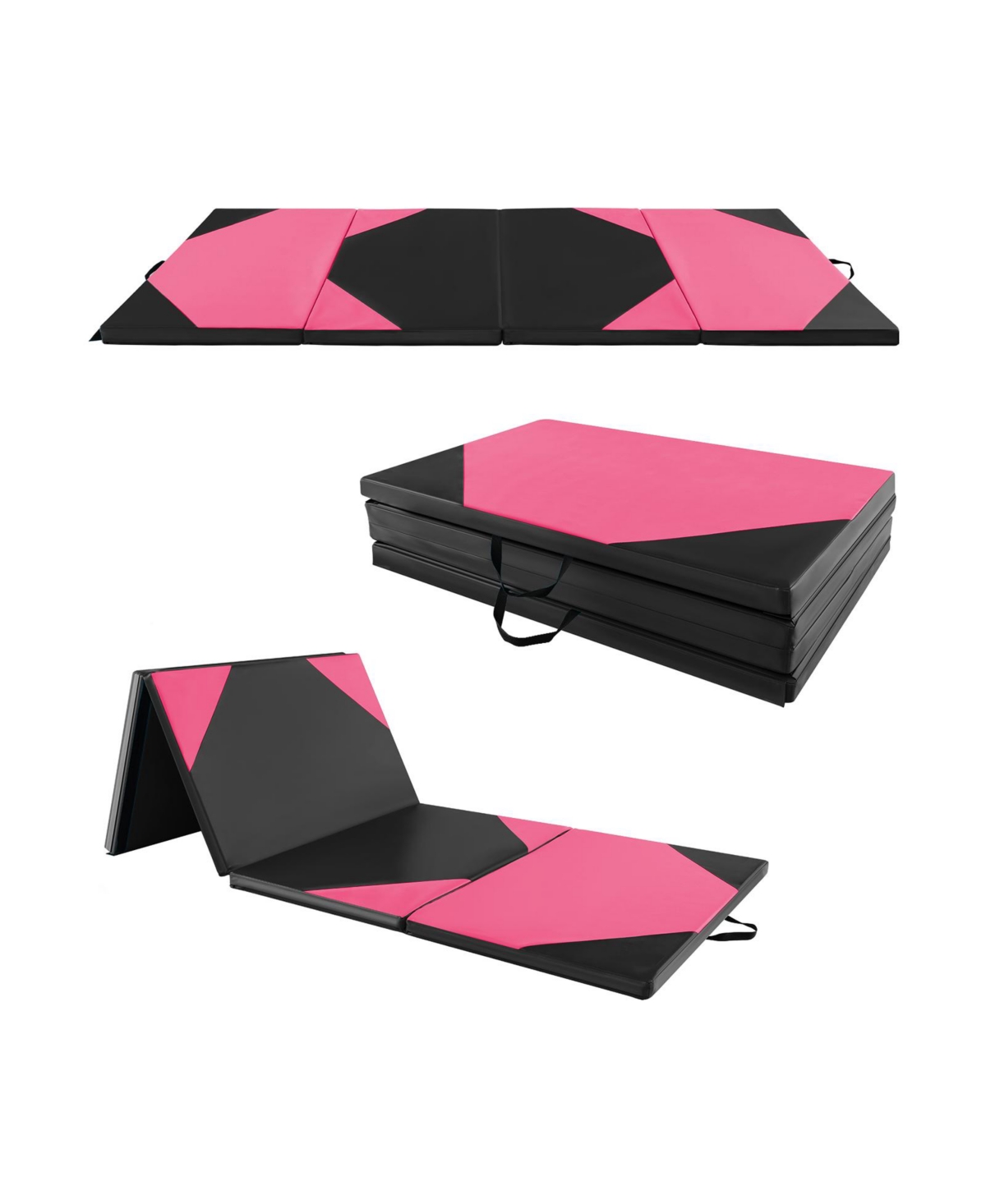 10 Feet x 4 Feet x 2 Inch Folding Exercise Mat with Hook and Loop Fasteners - Pink