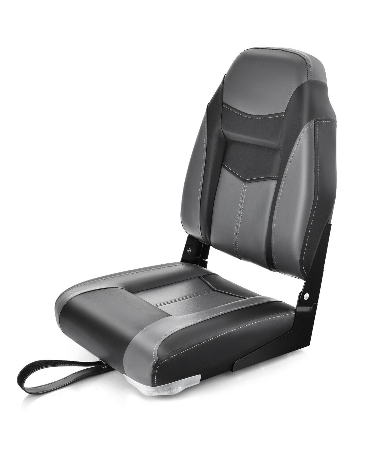 High Back Folding Boat Seats with Black Grey Sponge Cushion and Flexible Hinges - Black