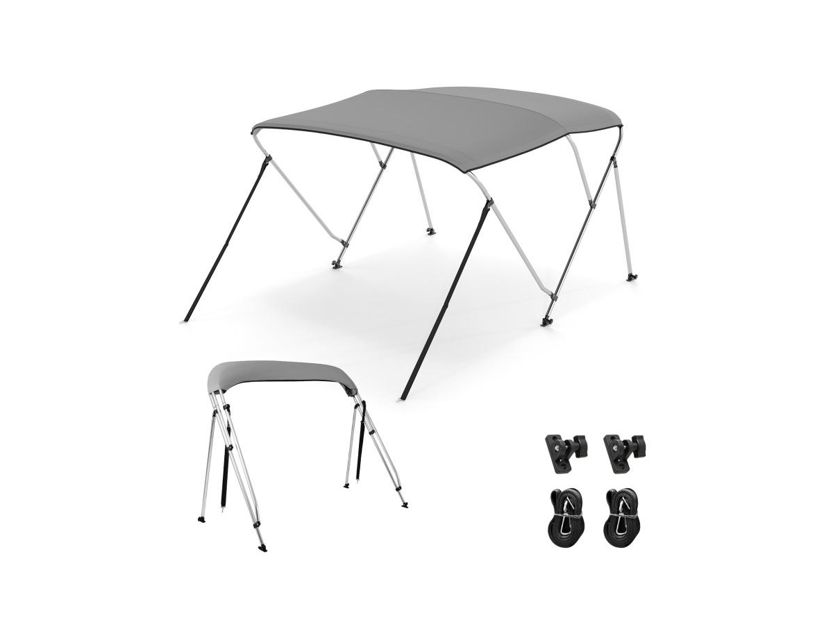 3-Bow/4-Bow Boat Bimini Top Sun Shade Boat Canopy with Storage Boot - Grey