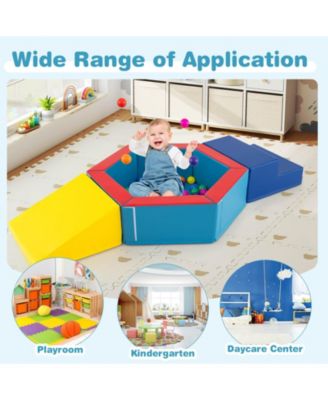 3 PCS Baby Foam Climbing Blocks with Ball Pit Triangle Stair 100 Ocean Balls