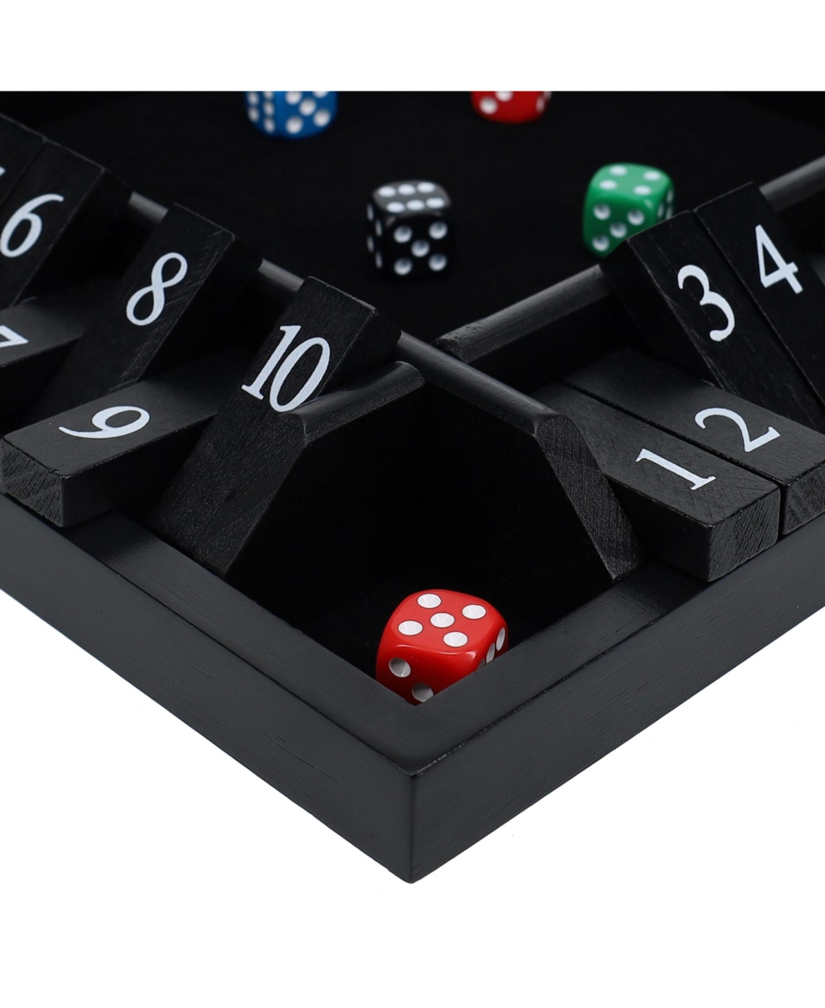 Pacific Shore Games 4 Player Shut The Box Dice Board Game With Black Stained Wood In Black