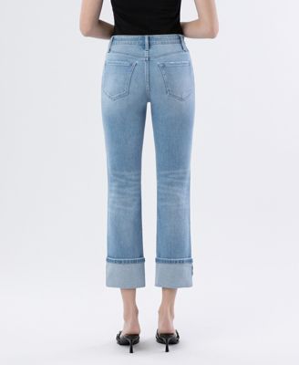 Women's High Rise Cuffed Slim Straight Jeans