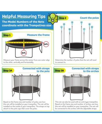 Trampoline Safety Enclosure Net, Fits 10 FT Round Frame, Using 6 Poles (or 3 Arches)-Adjustable Straps-Installs Inside of Frame-Net Only